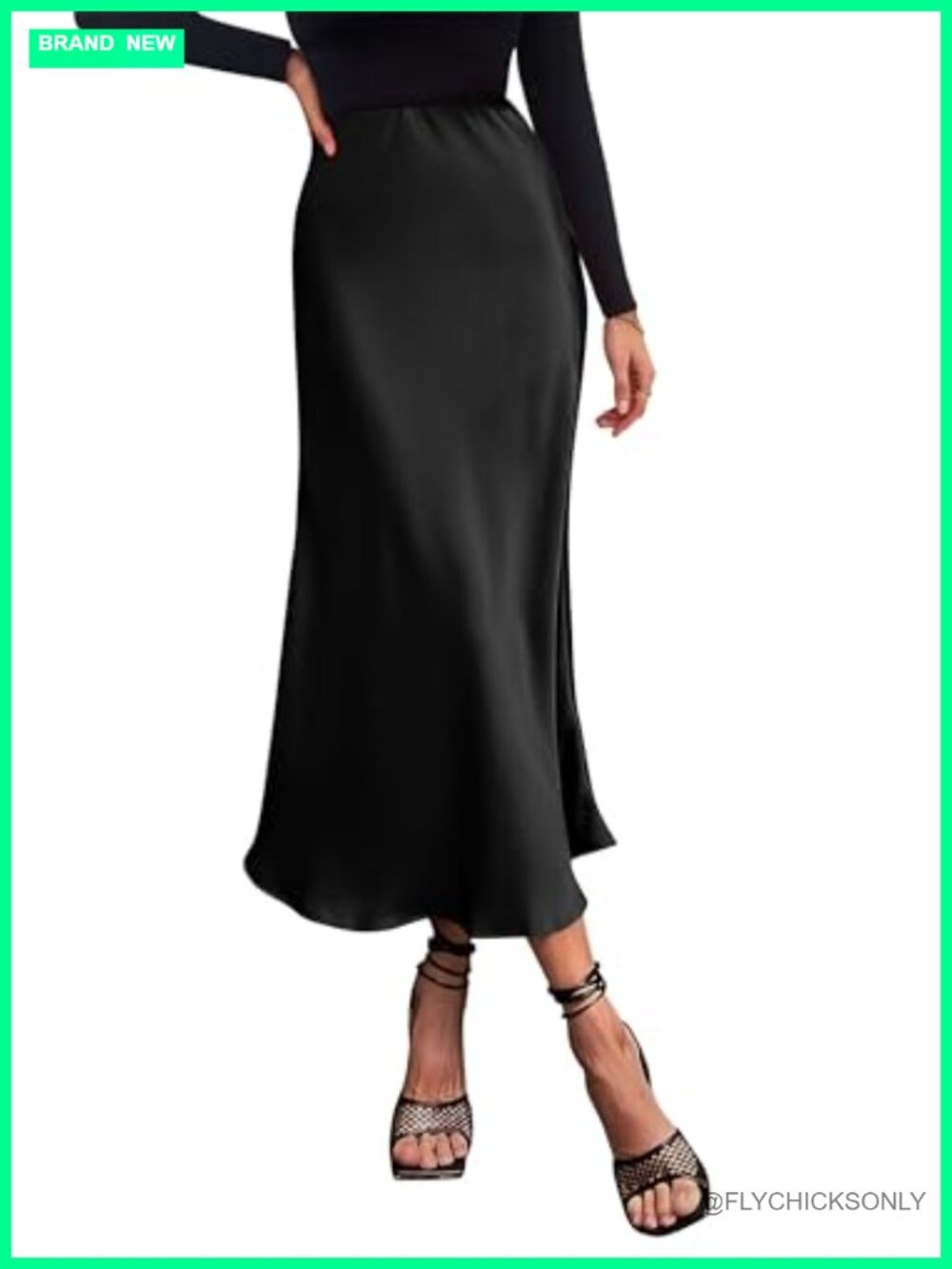 Satin Midi Skirt for Women High Waist A-Line Flowy Dressy Casual Summer